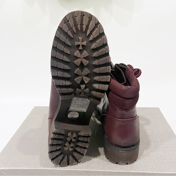 Maurices Whitney Ankle Hiker Lace Up Boots Vegan Leather Maroon Lug Sole - Picture 7 of 8